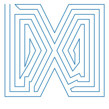 Shape filled with connected Fermat style spirals